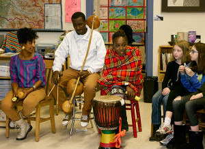 African musicians in a classroom